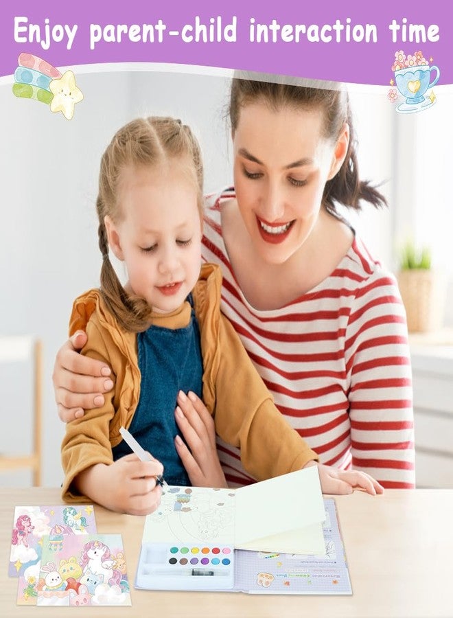 PATPAT® Cartoon Watercolor Coloring Book, Includes 18 Dreamy Cartoon Unicorn Castle Scenes Themes & 24Pcs Coloring Punched Bookmarks, 12-Color Water-Based Pigments, Brush Pen, Painting Instructions - Image 5